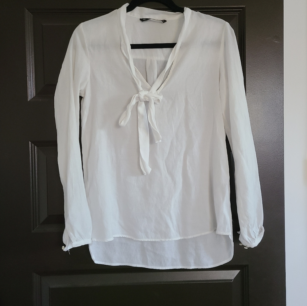 Zara White Tie Neck Top Size Small